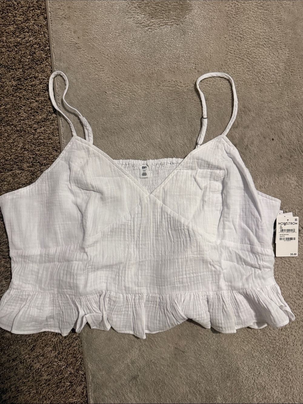 Nordstrom White Ruffle Hem Spaghetti Strap Camisole